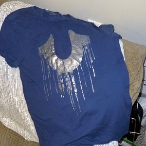 True Religion Navy Blue Bland Silver Tee